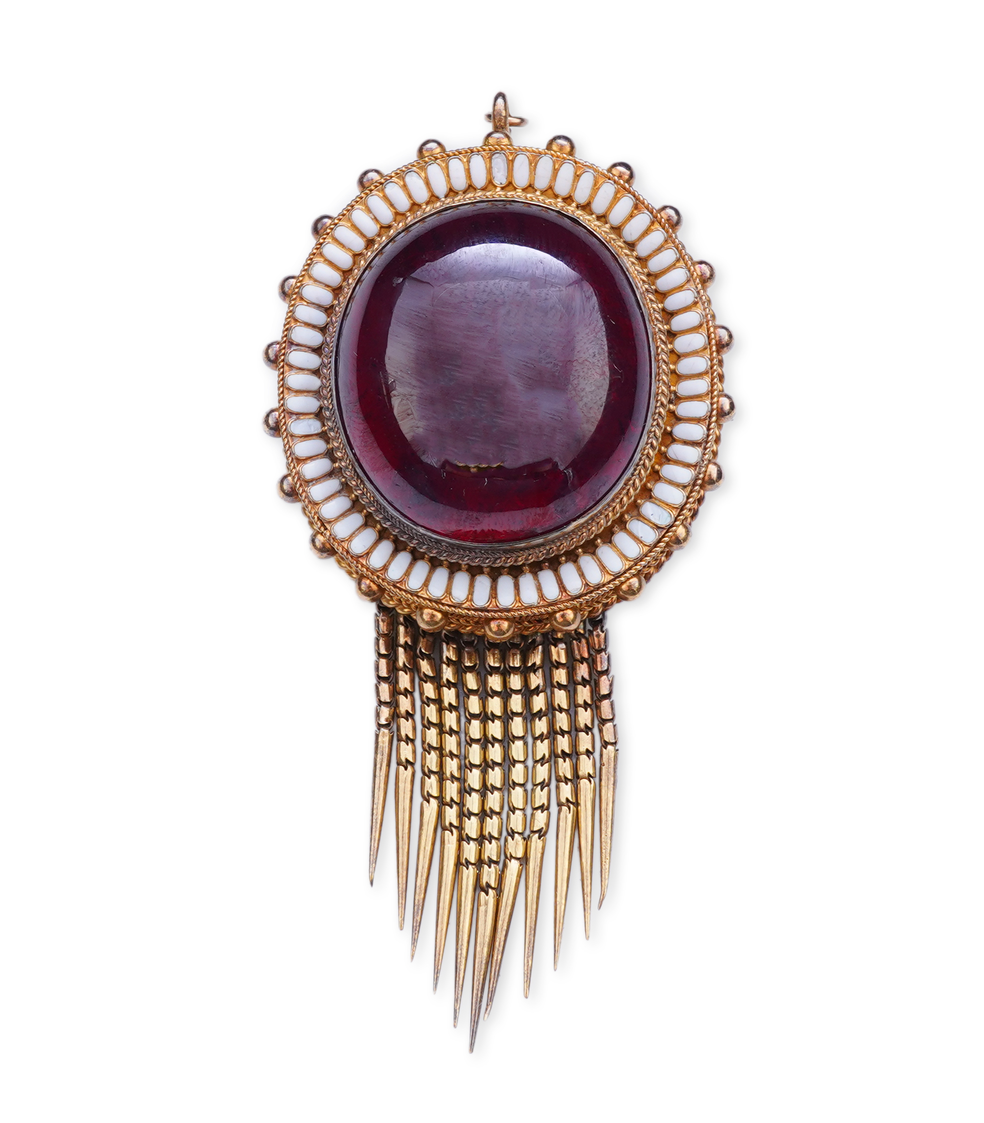 A Victorian garnet and enamel brooch, mid 19th century
